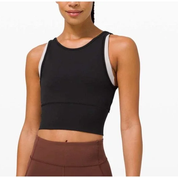 Lululemon Power Pivot Ribbed Crop Tank Black Size 6 - Picture 1 of 5